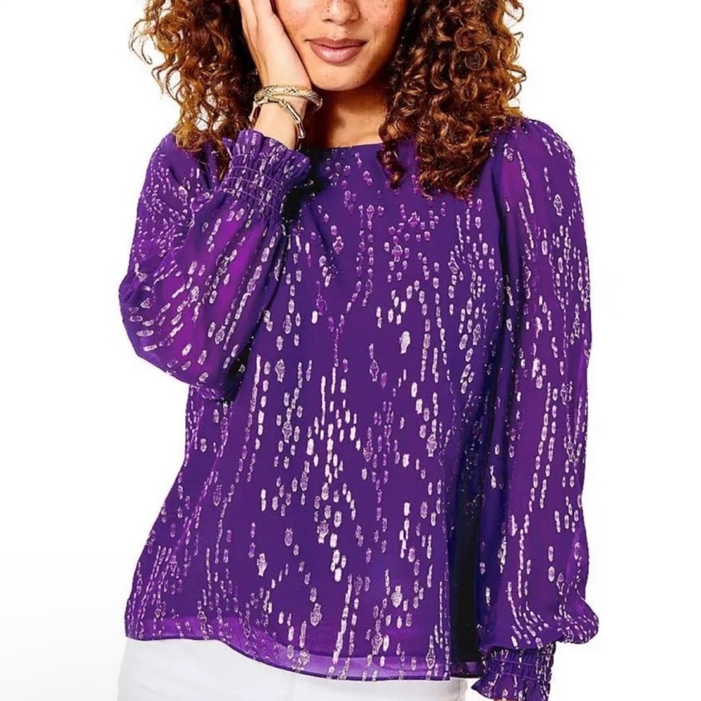 Lilly Pulitzer IDINA SILK TOP
Size: XXS XX-Small  Lilly 
Purple Berry